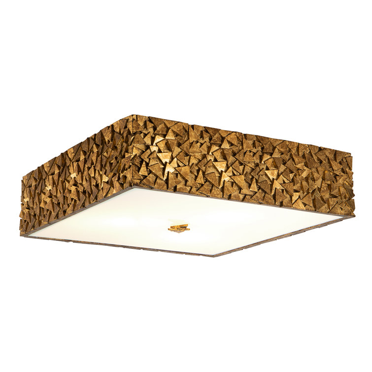 Antique Gold Square Mosaic Glass Flush Mount Light