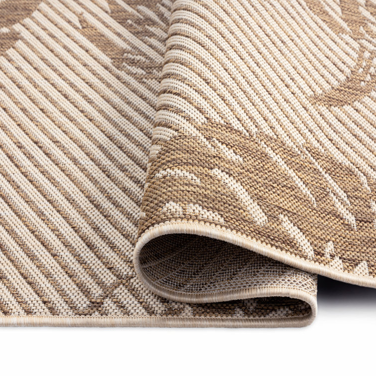 Beige and Brown Synthetic Rectangular 5' x 7' Palm Leaf Area Rug