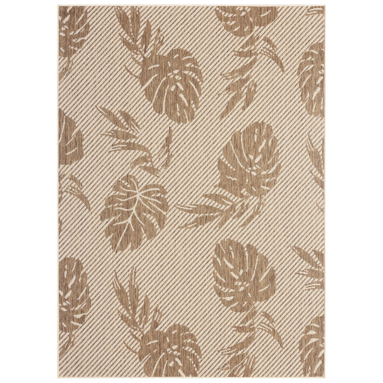 Beige and Brown Synthetic Rectangular 5' x 7' Palm Leaf Area Rug