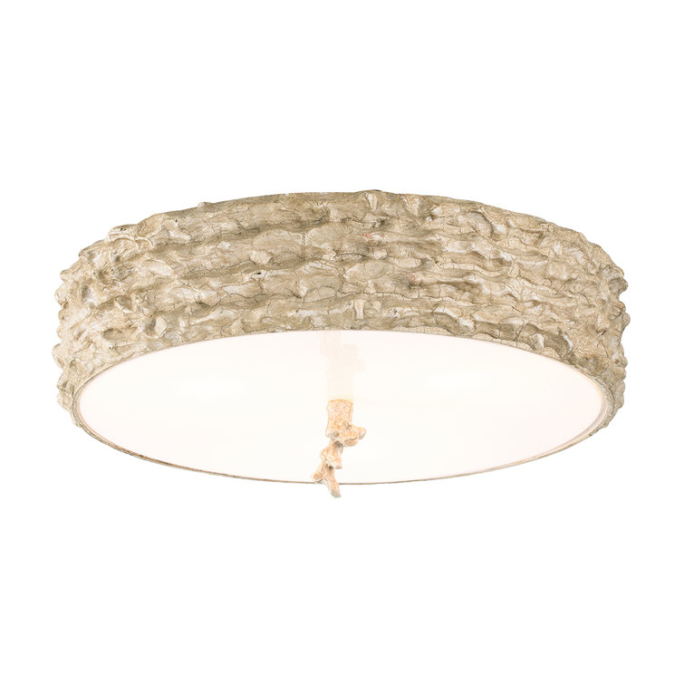 Pewter Hand-Painted 3-Light Geometric Flush Mount with Frosted Glass