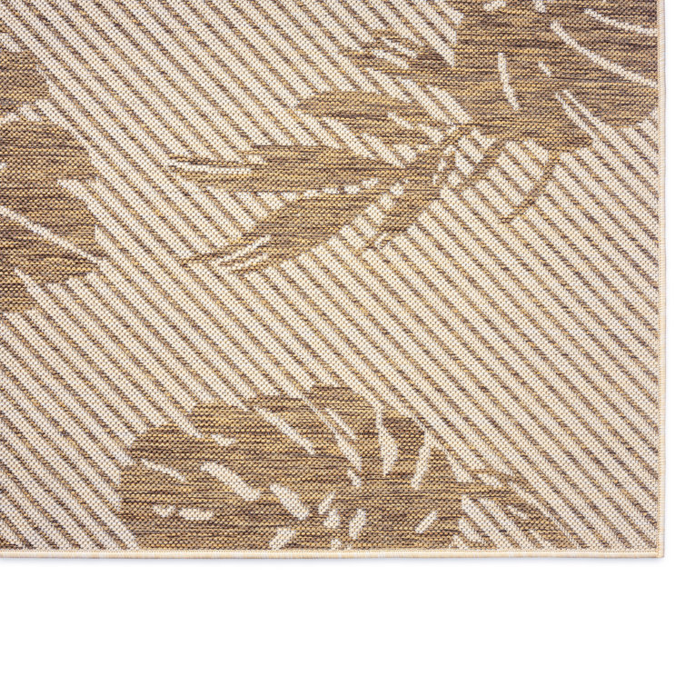 Beige and Brown Synthetic Rectangular 5' x 7' Palm Leaf Area Rug