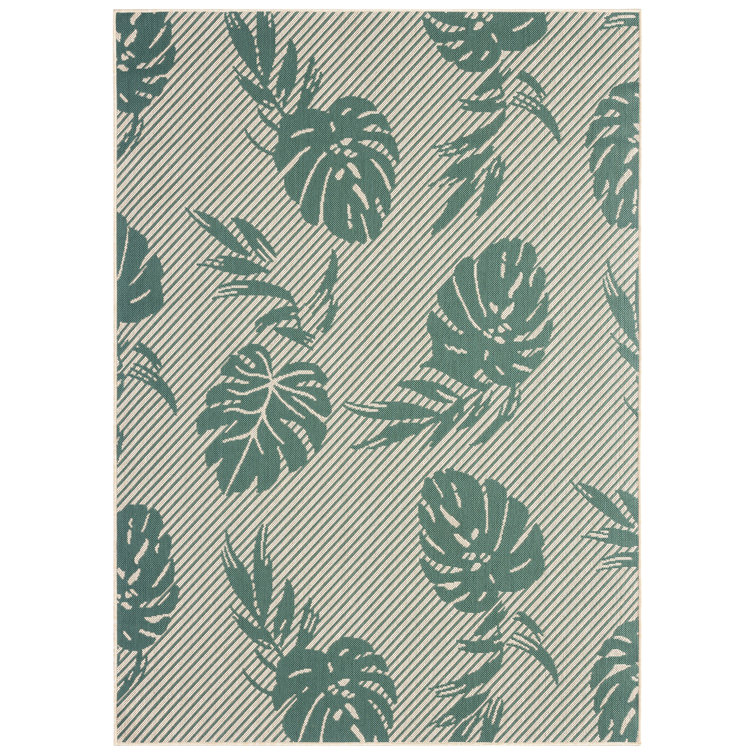 Tropical Island Vibes Reversible Beige/Green Synthetic Area Rug, 5' x 7'