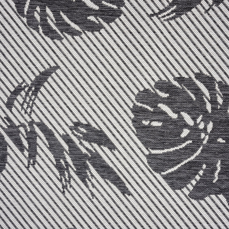 Tropical Island Vibes Silver-Black Synthetic 8' x 10' Area Rug