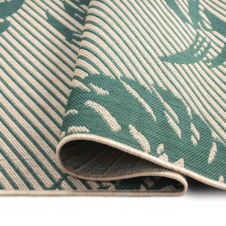 Tropical Island Vibes Reversible Beige/Green Synthetic Area Rug, 5' x 7'