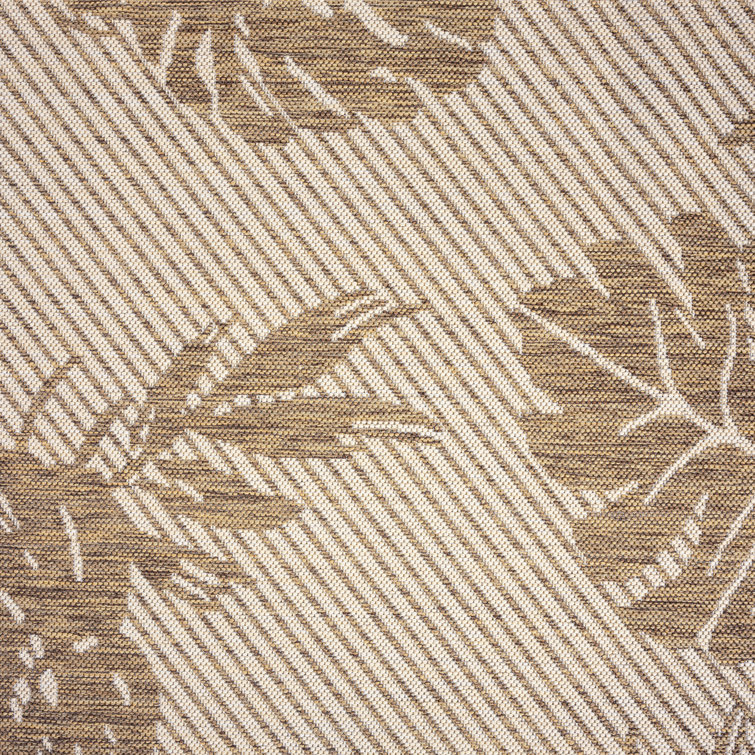 Beige and Brown Synthetic Rectangular 5' x 7' Palm Leaf Area Rug