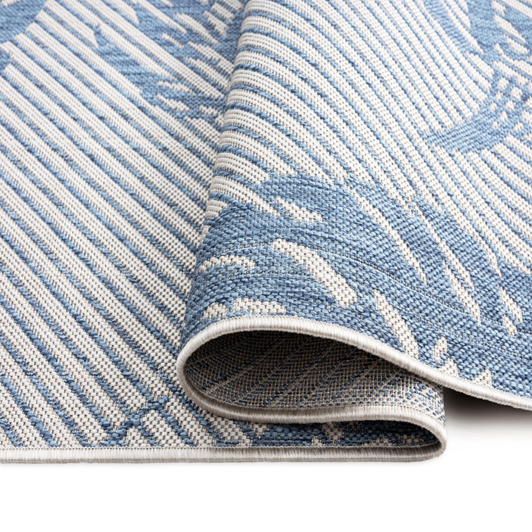 Silver and Blue 8' x 10' Reversible Synthetic Area Rug