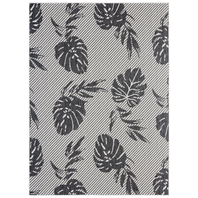 Tropical Island Vibes Silver-Black Synthetic 8' x 10' Area Rug