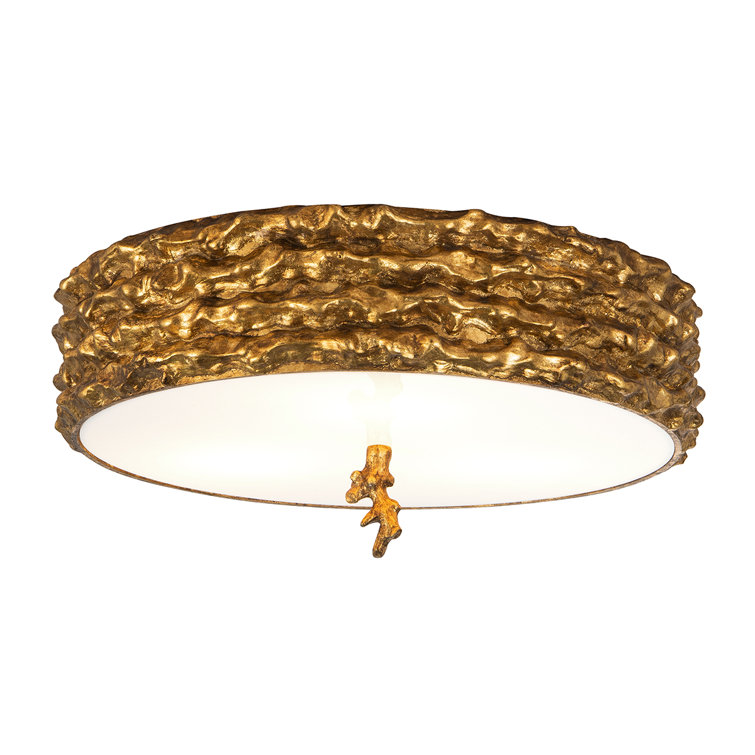 Gold Hand-Painted Frosted Glass Flush Mount Light