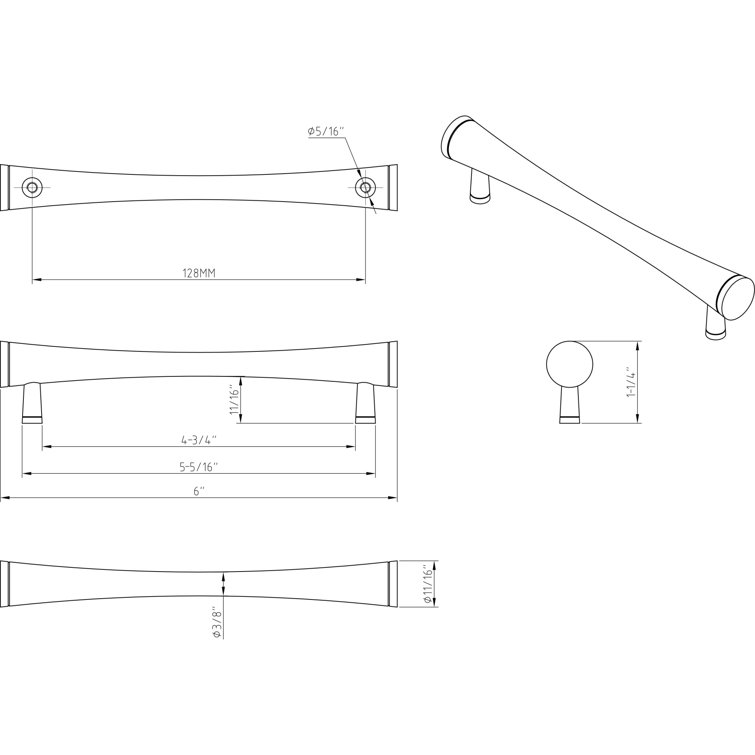 128 mm Matte Black Modern Cabinet Pull with Mounting Hardware