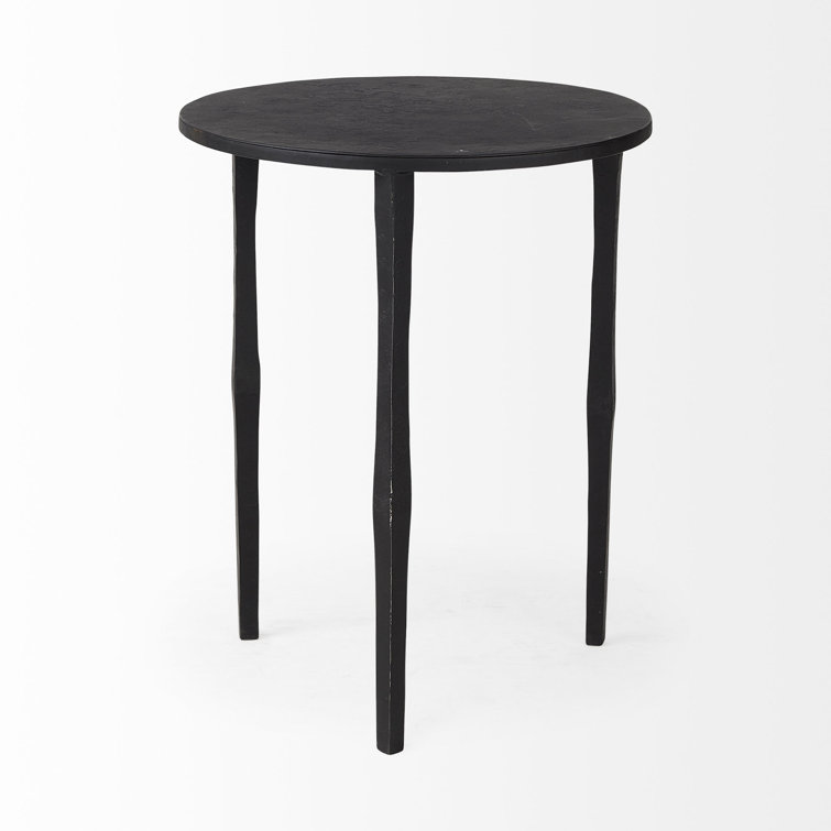 Ebony Black Round Iron Three-Leg Accent Table