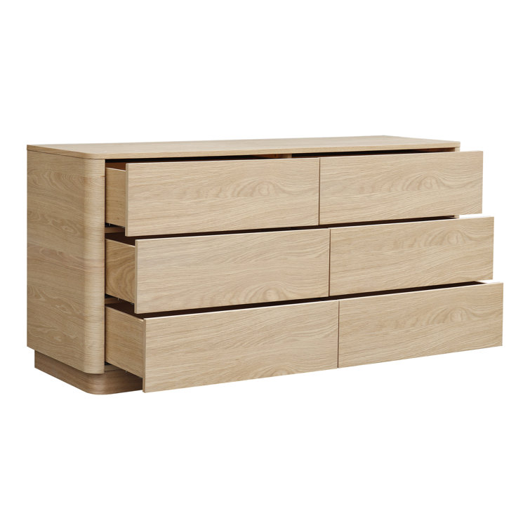 Transitional Soft Close 60" Oak Double Dresser with 6 Drawers