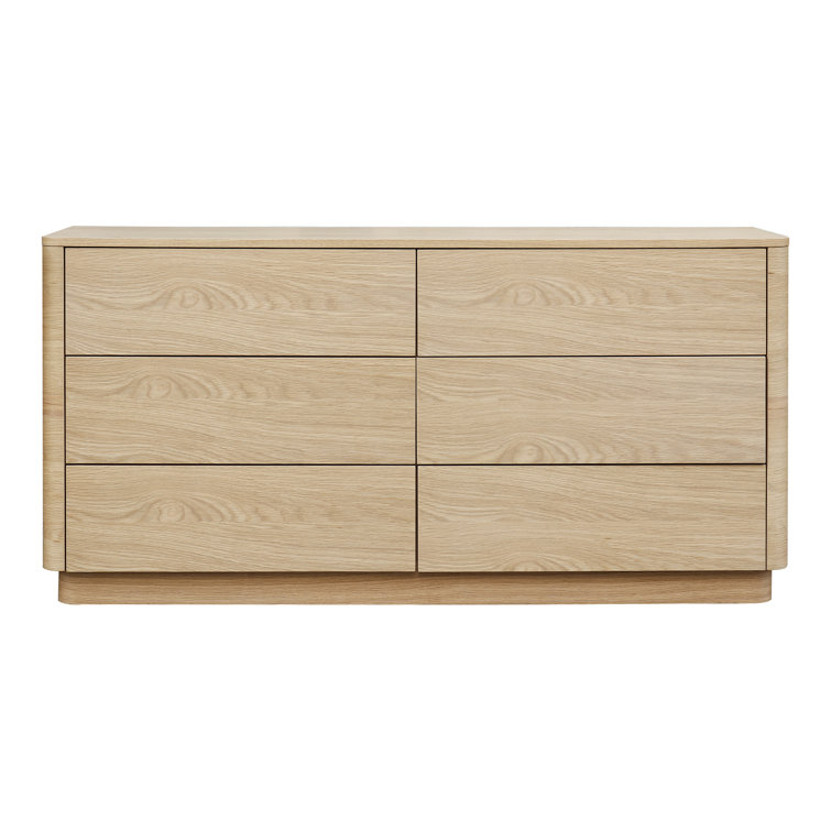 Transitional Soft Close 60" Oak Double Dresser with 6 Drawers