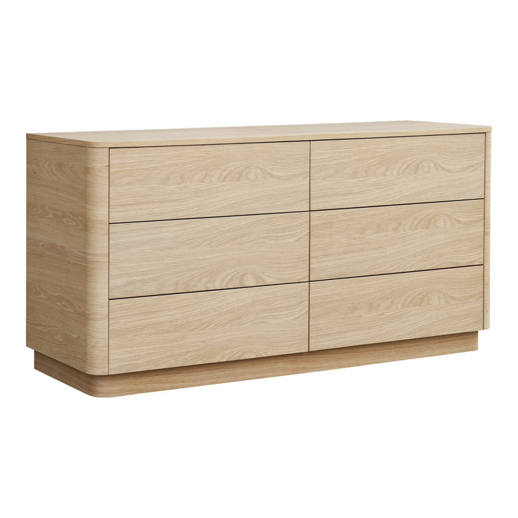 Transitional Soft Close 60" Oak Double Dresser with 6 Drawers
