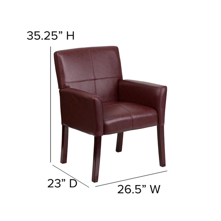 Elegant Burgundy LeatherSoft Executive Reception Armchair with Mahogany Wood Legs