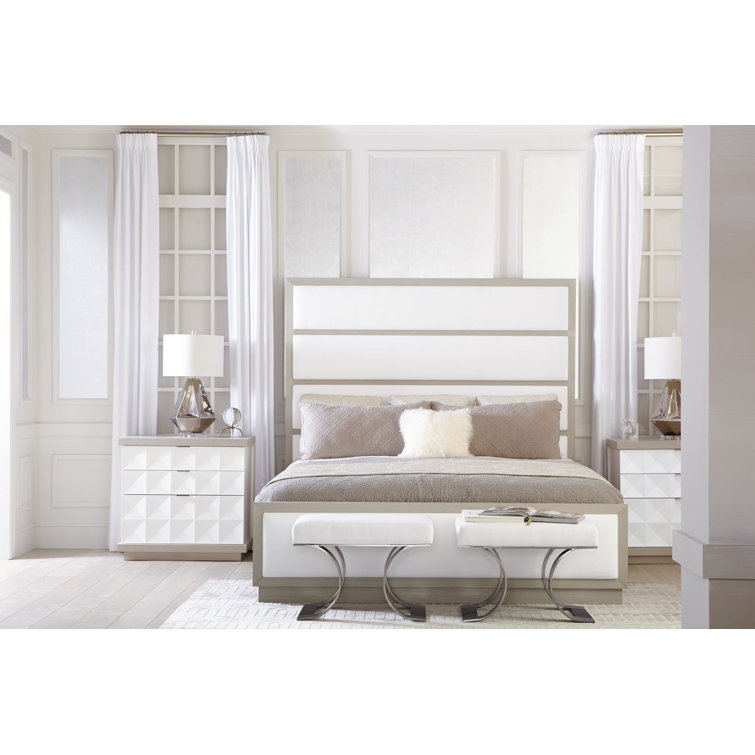 Axiom Transitional 3-Drawer Nightstand in Gray/White with Inverted Pyramid Motif