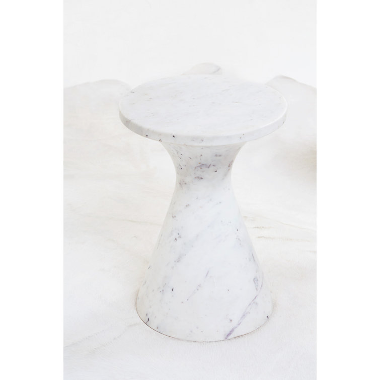 White Marble Round Transitional Side Table