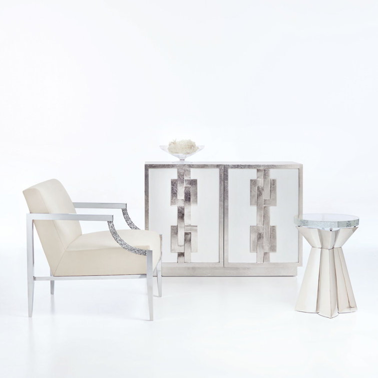 Anika 16'' White Bubble Glass & Metal Round End Table