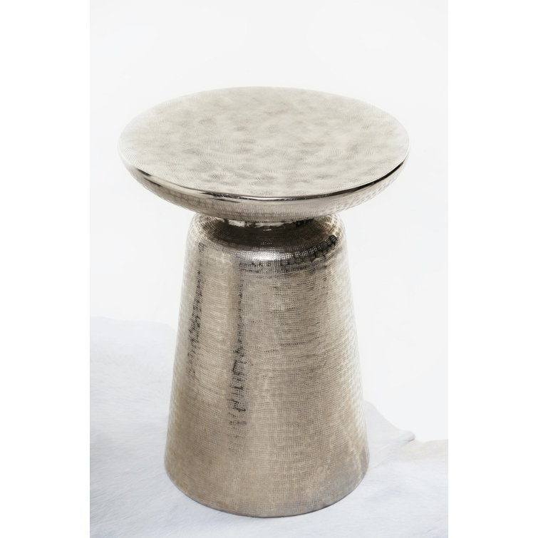 Transitional Gold Round Metal Pedestal End Table, 15"x19.25"
