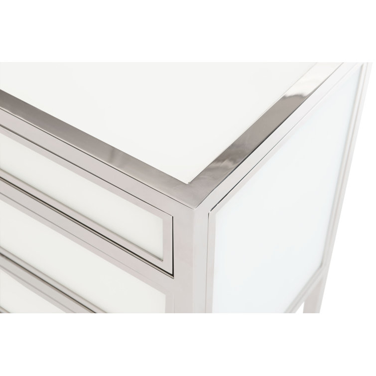 Blanca Transitional 3-Drawer Silver & White Metal Nightstand