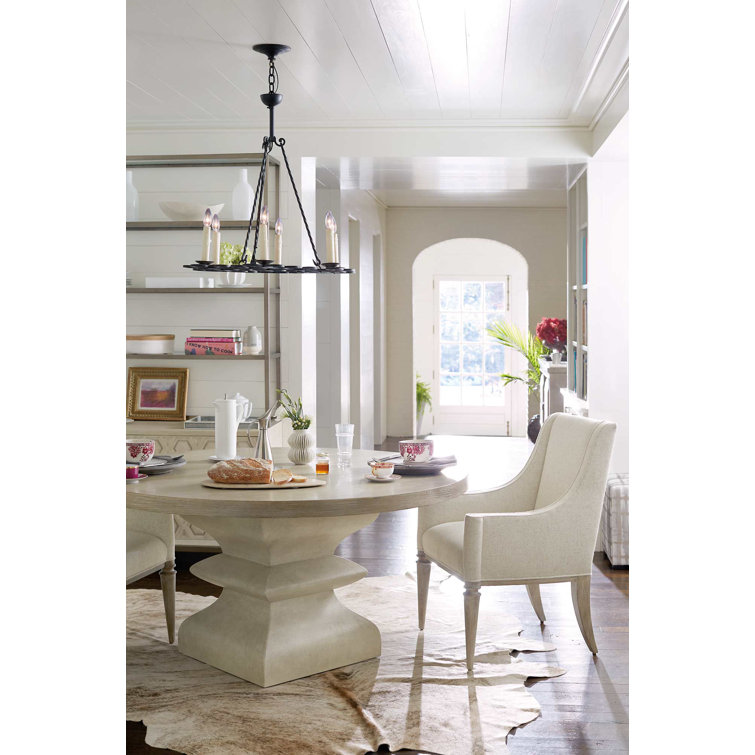 Ivory Linen Upholstered Arm Chair with Sandstone Wood Finish