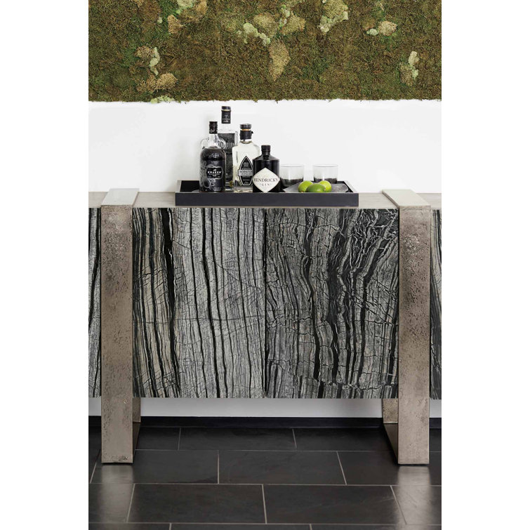 Beige and Black Oak Media Console with Marble Doors