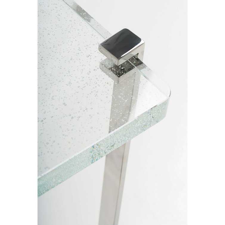 Transitional Silver Rectangular Metal and Glass End Table