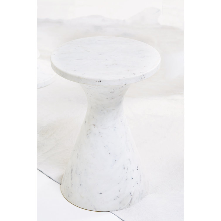 White Marble Round Transitional Side Table