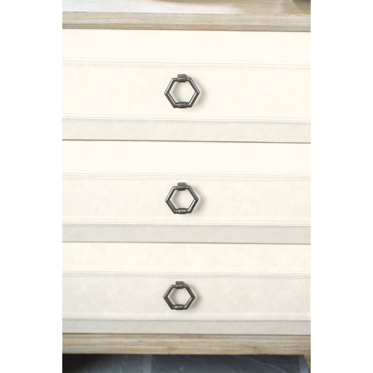 Transitional Beige 3-Drawer Nightstand with Performance Fabric