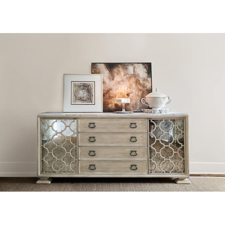 Santa Barbara Transitional Mirrored 4-Drawer Buffet in Sandstone