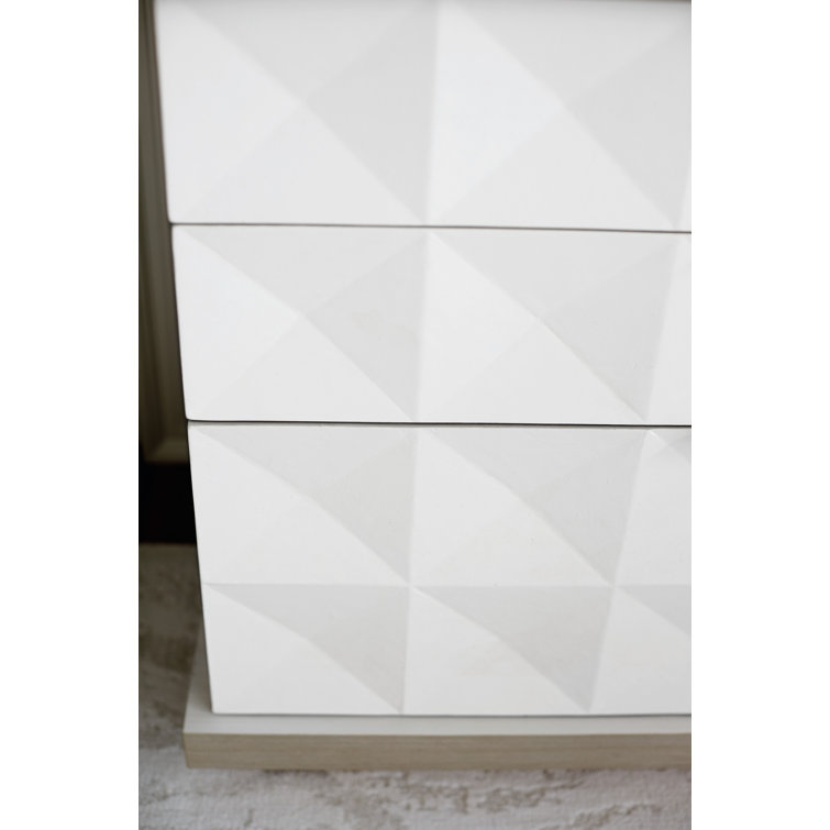 Axiom Transitional 3-Drawer Nightstand in Gray/White with Inverted Pyramid Motif