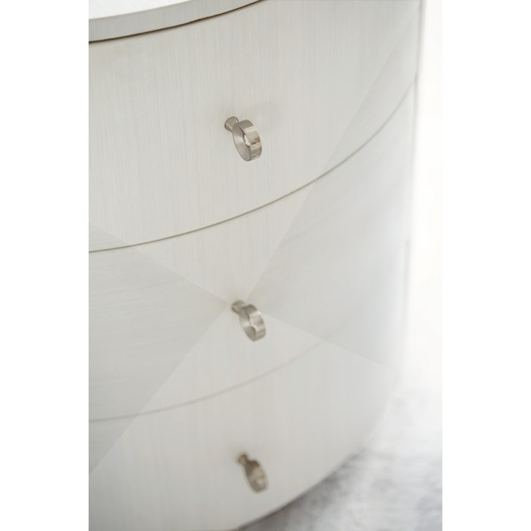 Transitional Round White Wood & Metal 3-Drawer Chairside Table