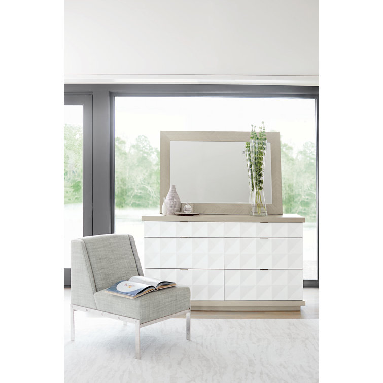 Transitional Axiom 6-Drawer Dresser in White and Gray with Artistic Flair