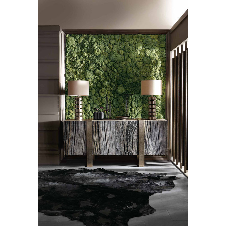Beige and Black Oak Media Console with Marble Doors