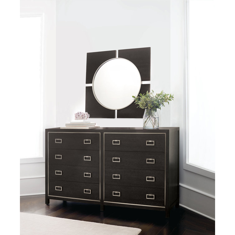 Transitional Cerused Mink 8-Drawer Double Dresser with Silver Mist Accents