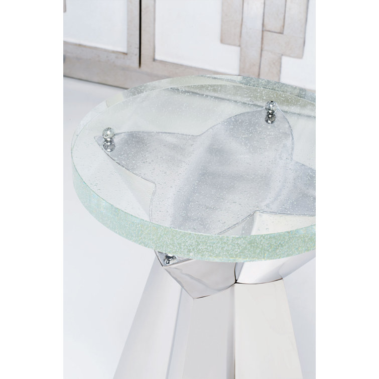 Anika 16'' White Bubble Glass & Metal Round End Table