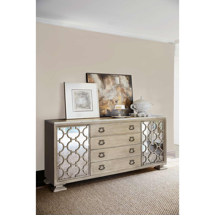 Santa Barbara Transitional Mirrored 4-Drawer Buffet in Sandstone