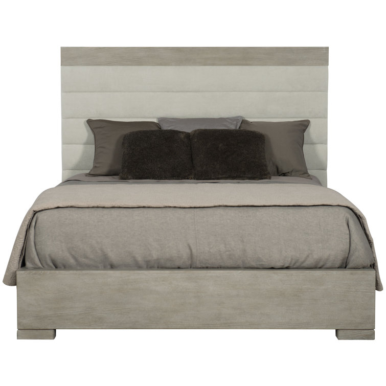 Transitional Beige King Upholstered Bed with Tufted Headboard