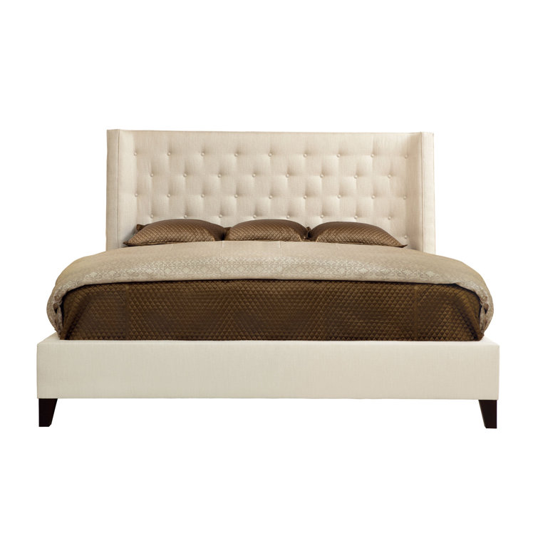 King Espresso Upholstered Tufted Wingback Bed with Slats