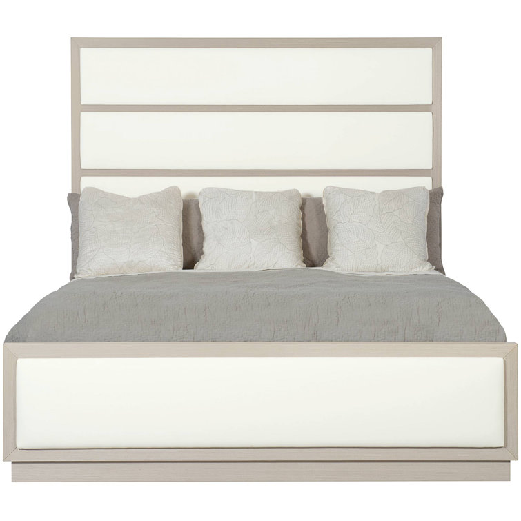 Linear Gray King Upholstered Bed with Wood Frame and Slats
