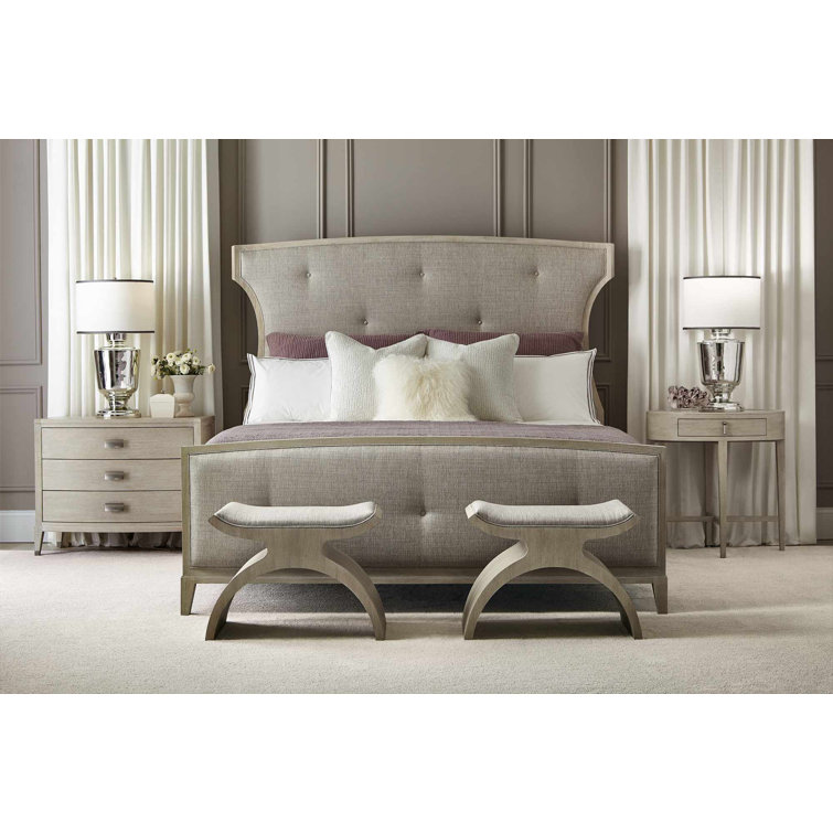 King Gray Linen Tufted Upholstered Wood Frame Bed