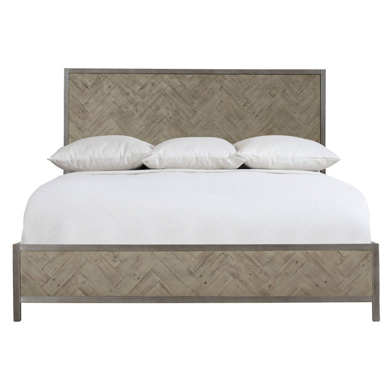 Transitional Milo King Panel Bed with Herringbone Wood Headboard