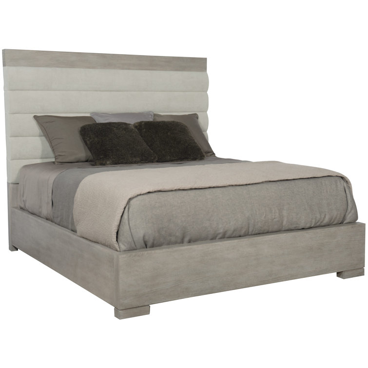 Transitional Beige King Upholstered Bed with Tufted Headboard