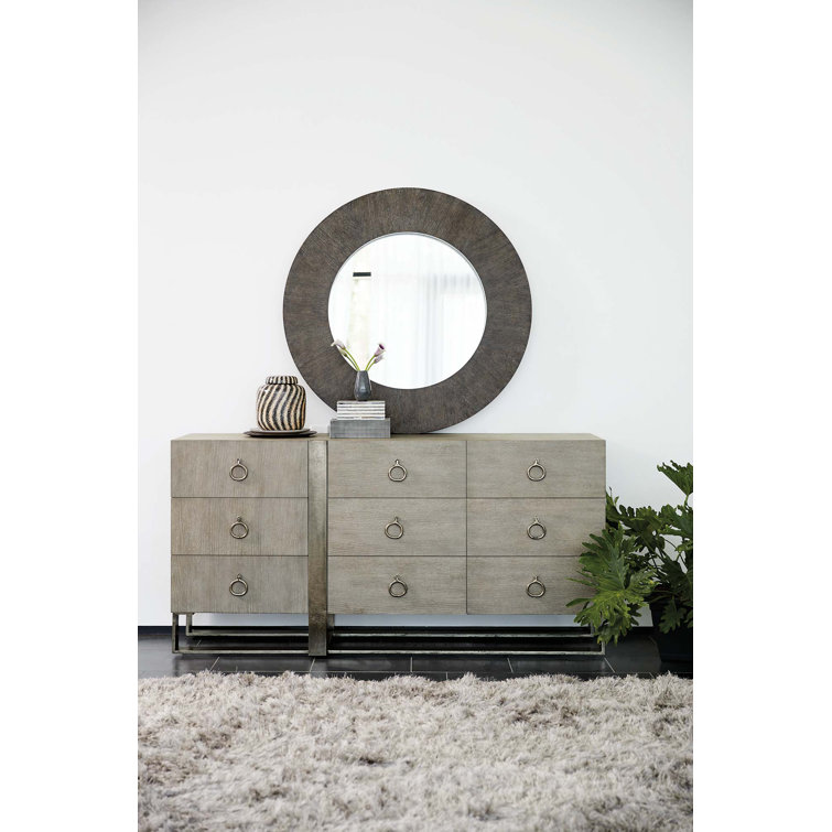 Gray Oak Transitional 9-Drawer Dresser with Aluminum Base