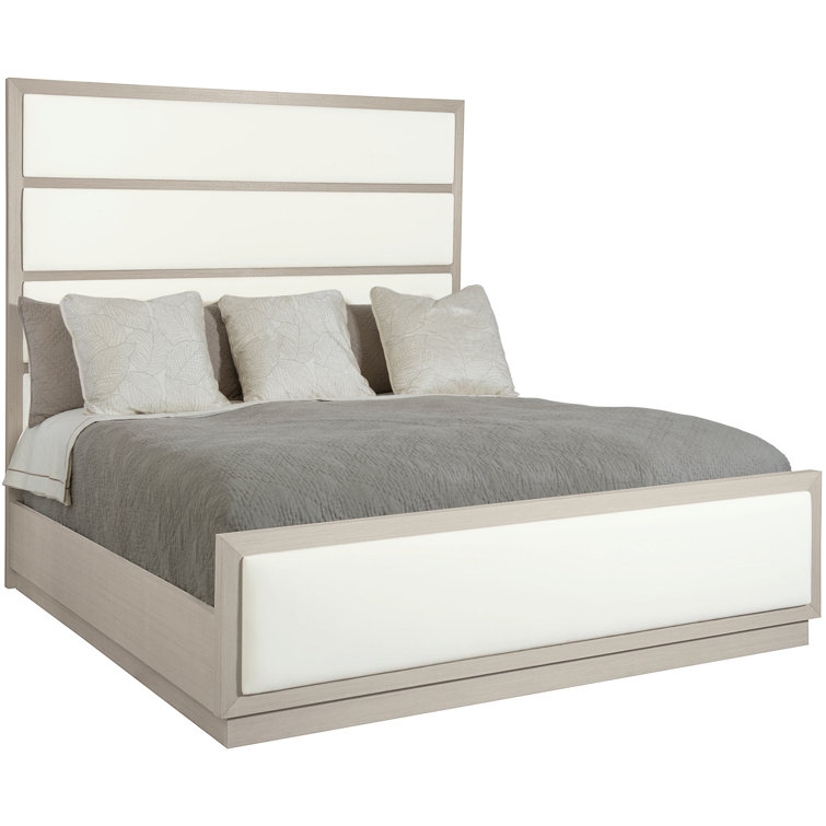 Linear Gray King Upholstered Bed with Wood Frame and Slats