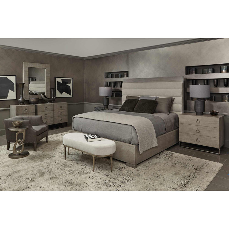 Transitional Beige King Upholstered Bed with Tufted Headboard