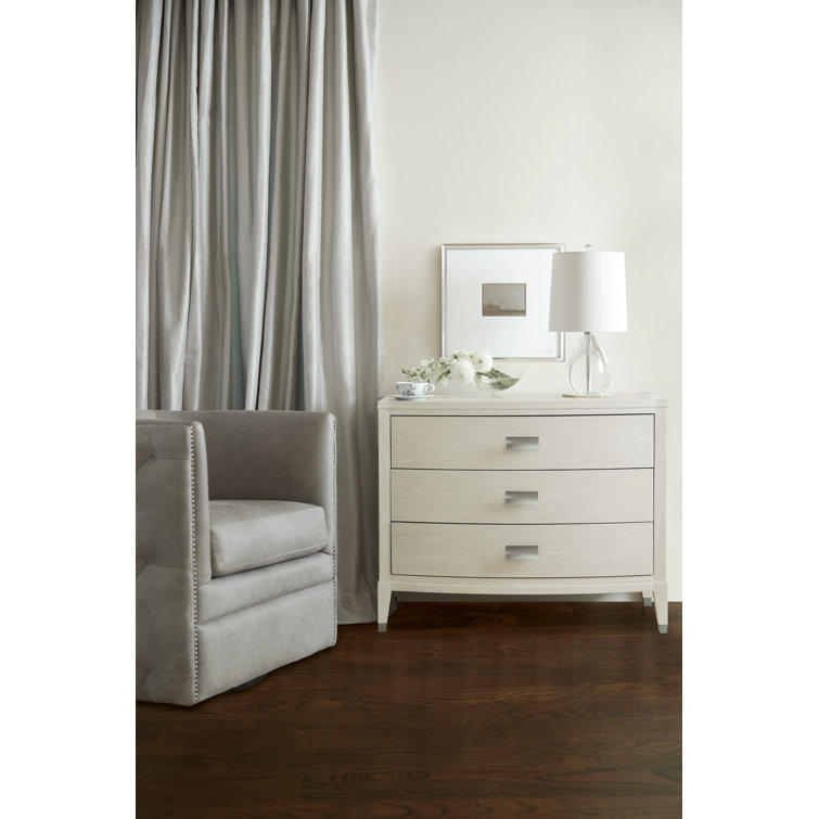 Cream Transitional 3-Drawer Nightstand with Silver Hardware