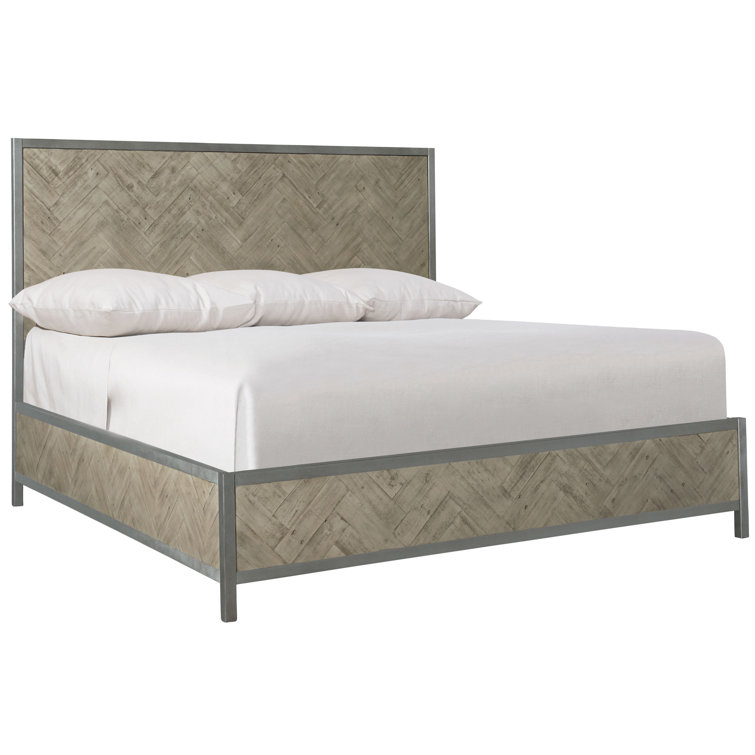 Transitional Milo King Panel Bed with Herringbone Wood Headboard