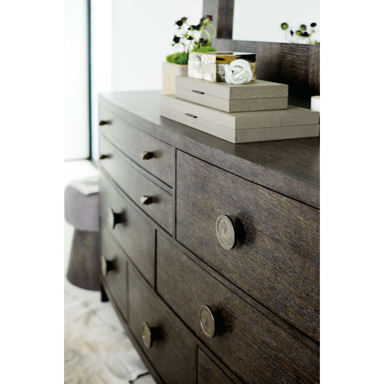 Transitional Bowed 8-Drawer Dresser in Cerused Charcoal Oak