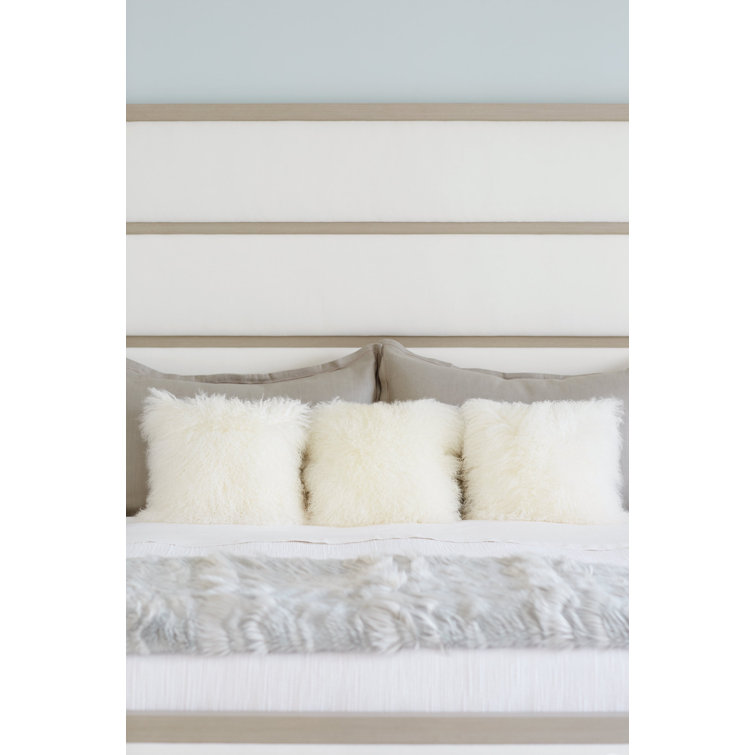 Linear Gray King Upholstered Bed with Wood Frame and Slats