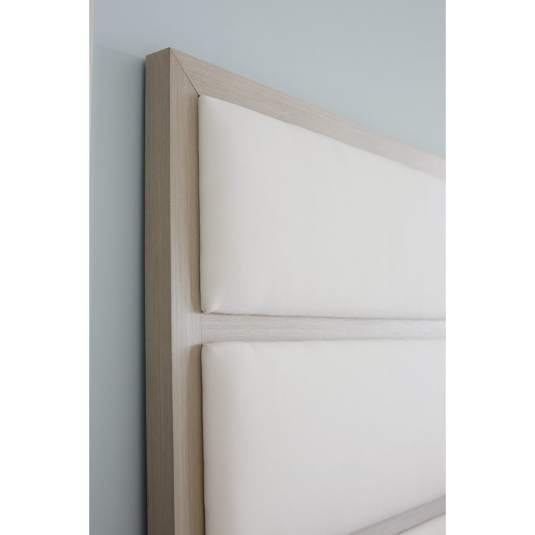 Linear Gray King Upholstered Bed with Wood Frame and Slats